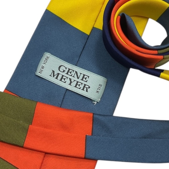 GÊNE MEYER Gray/Yellow/Orange/Green Striped Silk LUXURY Tie JAPAN - Picture 3 of 5